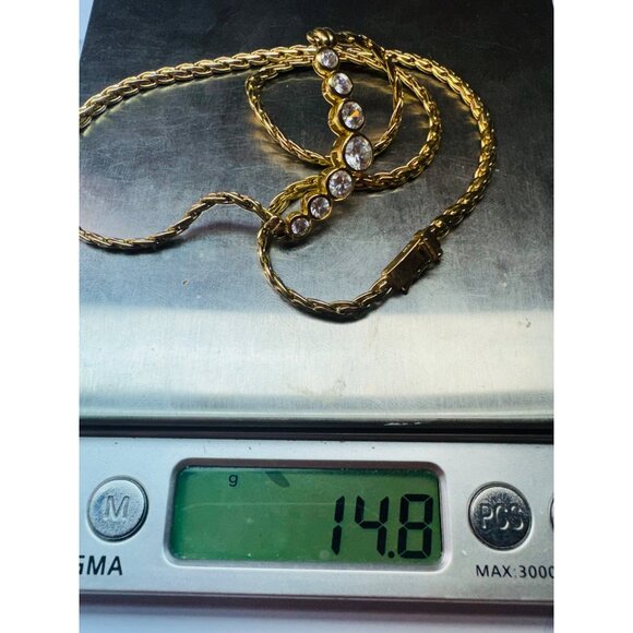 Vintage V Necklace CZ 7-Stone Gold Over Sterling Silver 925, 16", 14.8g Estate - Picture 10 of 10